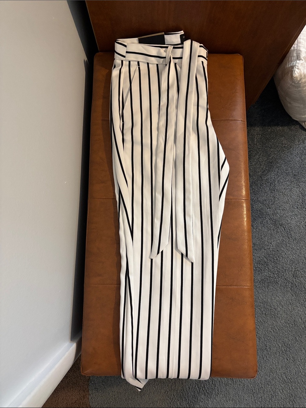 Banana Republic Vertical Stripe Tie-Waist Pants — White & Black NWT 2